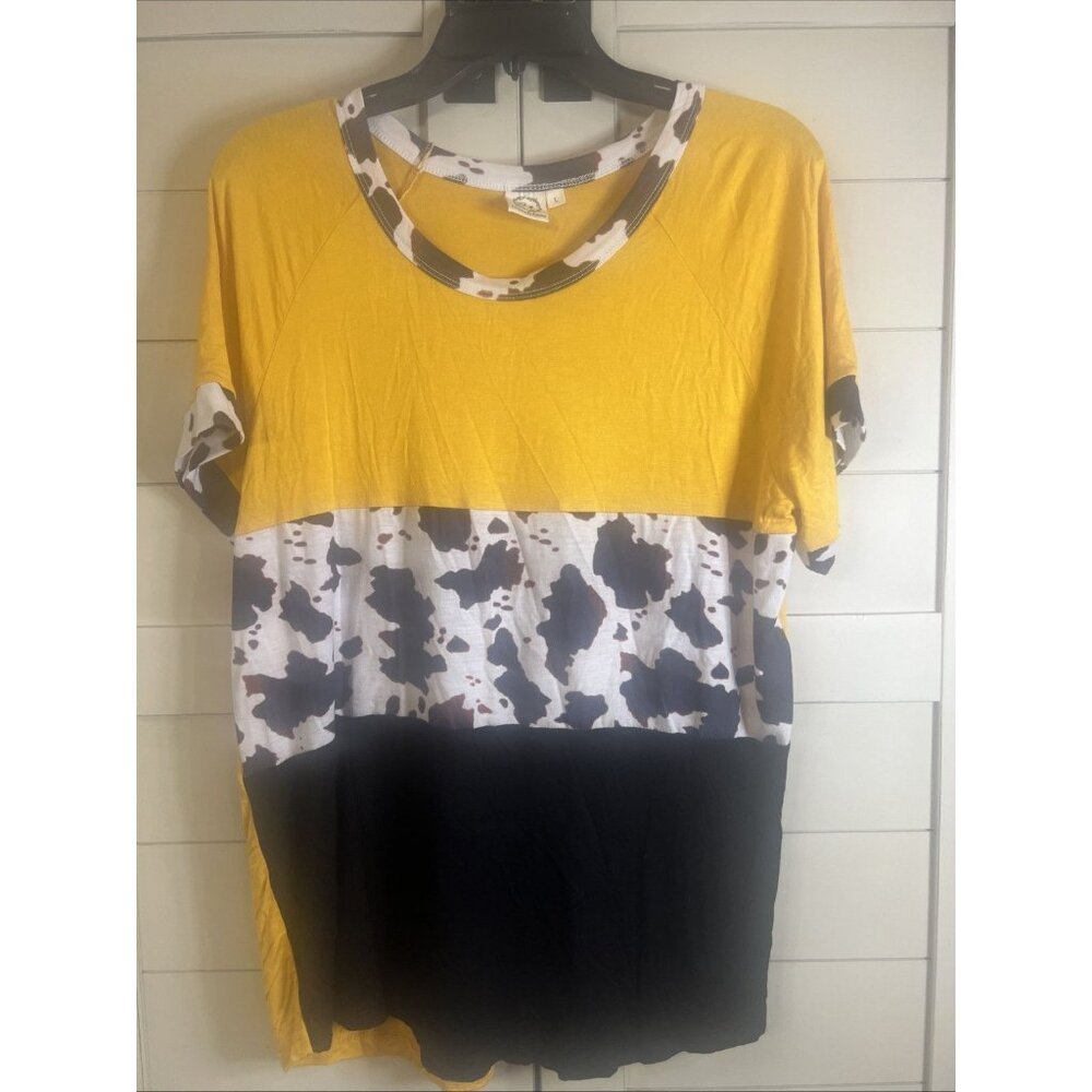GRACE & EMMA Speckled Yellow, Black, White Striped Size Large Shirt Top Blouse